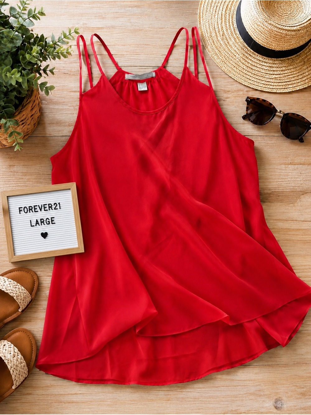 ❤️🧡 Forever 21 Bright Orange Flowy Chiffon Tank Top Size Large ☀️✨